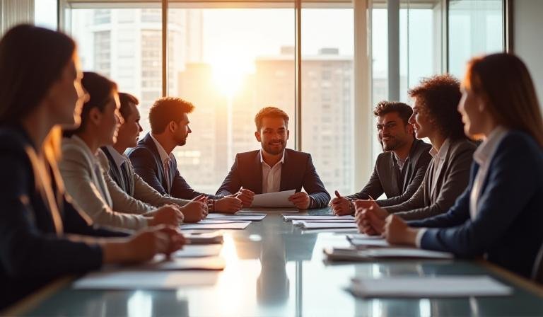 Financial consultants discussing sustainable funding options in a boardroom in Johannesburg